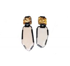 Enamel and Reticulated Brass Earrings-Nude 