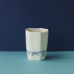 Medium White Geometric Cup with Blue Line